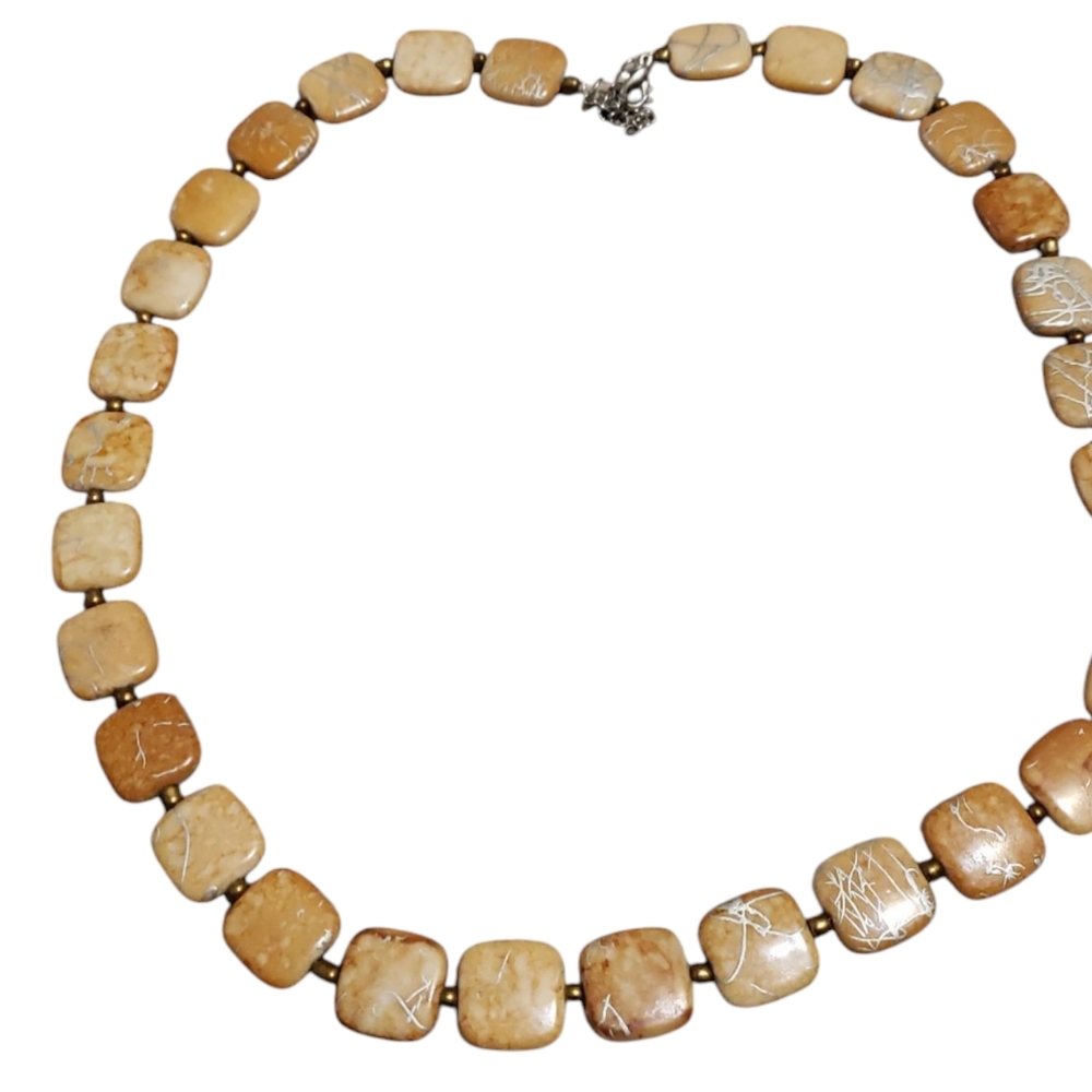 Square Bead Necklace in Tan and Cream